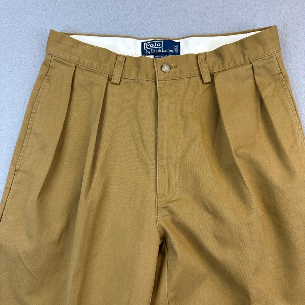 New Polo Ralph Lauren Andrew Pant Mens 31/30 Tan Pleated Classic Cotton Chino - Picture 3 of 12